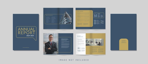 multipage annual report template layout design with cover page for book magazine and brochure