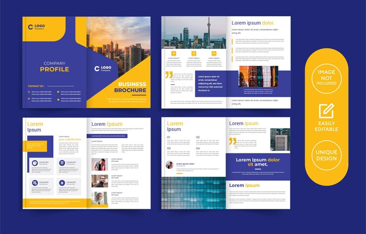 Multipage business brochure template design, annual report, company profile.