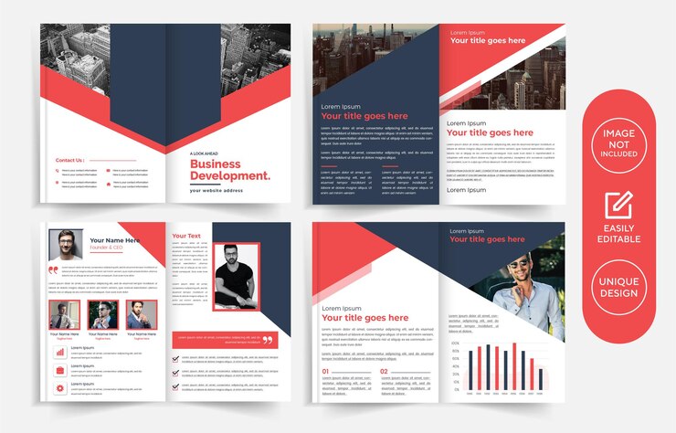 Multipage business brochure template design, annual report, company profile.