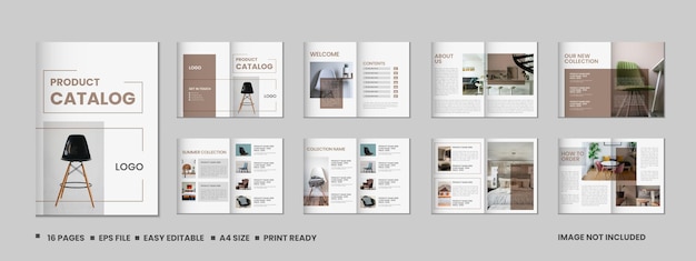 Vettore progettazione del catalogo di prodotti a più pagine, del catalogo dei prodotti per mobili aziendali, della brochura del catalogo