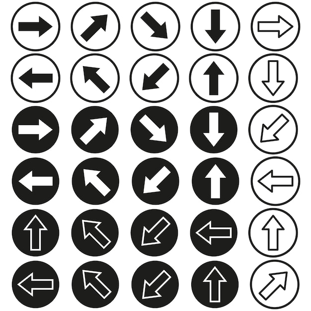 Multiple arrow icons Black and white Circular vector design Directional symbols