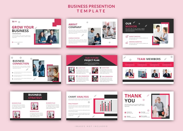 Multiple color creative and modern business powerpoint slides presentation design template set