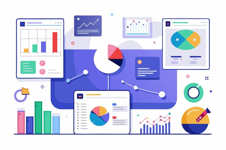 Vector 多個圖表和圖表以用戶友好的格式展示數據分析和可視化技術 圖表圖形和圖表 ui 和 ux 設計