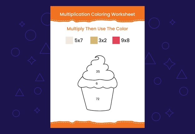 Moltiplicazione foglio di lavoro da colorare con l'immagine colore per numeri gioco di matematica