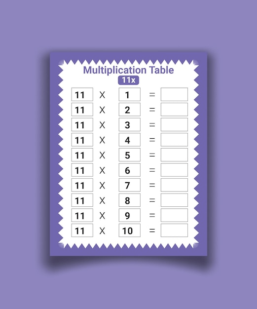 multiplication table by 11 with a task to consolidate the knowledge of multiplication vector