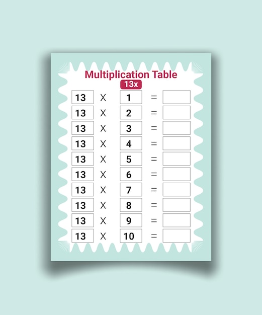 multiplication table by13 with a task to consolidate the knowledge of multiplication vector