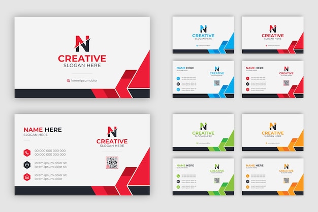 青、緑、赤、黄色の多目的企業名刺テンプレート