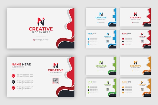 Multipurpose corporate business card template with blue, green, red, and yellow colors