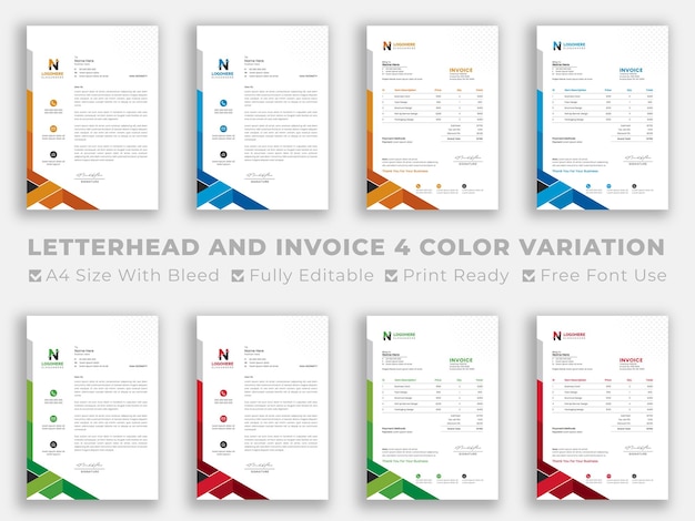 Multipurpose corporate businesses letterhead and invoice template with a4 size