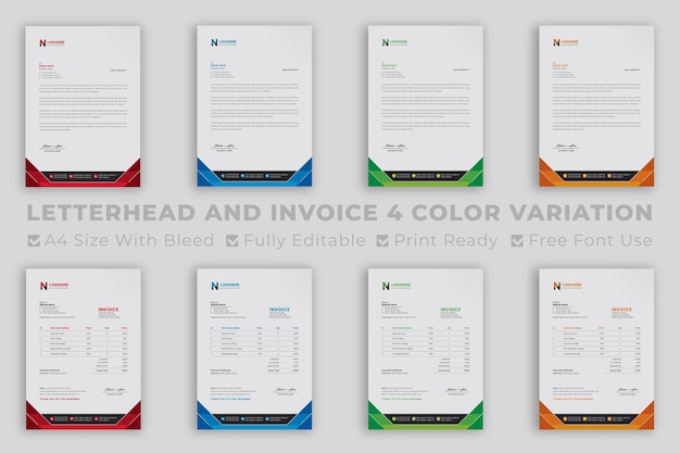 Multipurpose corporate businesses letterhead and invoice template with a4 size.
