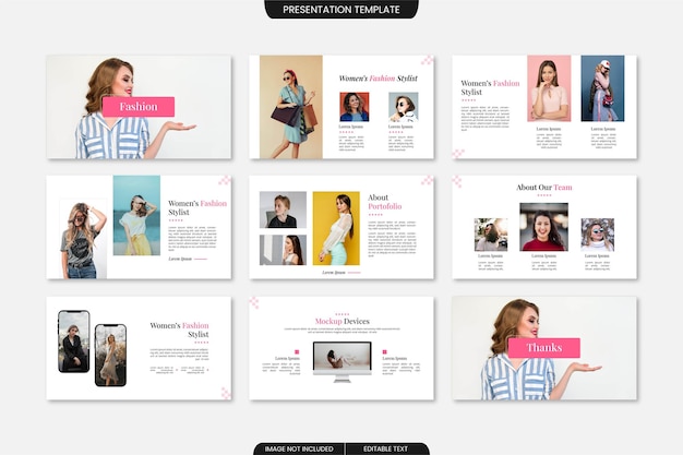 Vector multipurpose creative fashion slide presentation template 9 pages