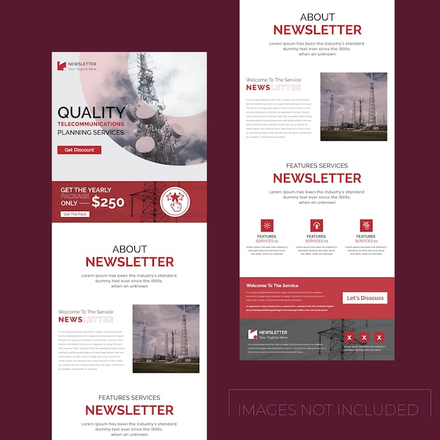 Vettore layout del modello di marketing per newsletter e-mail multiuso per promuovere i servizi