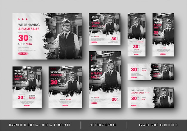 Vector multipurpose social media digital banner promotion sale black white template collection