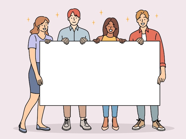 Le persone multirazziali tengono un banner mockup