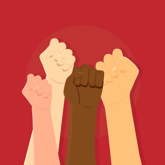 Vector multiracial raised fists illustration