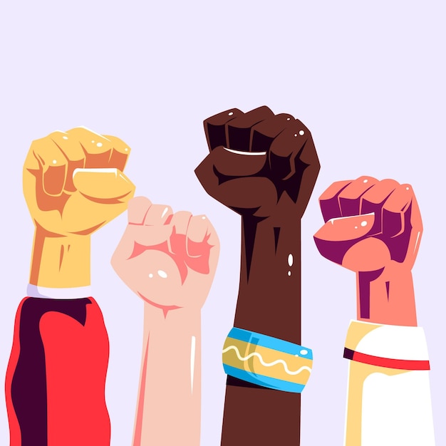 Multiracial raised fists