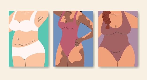 Multiracial women of different figure type standing together poster illustration