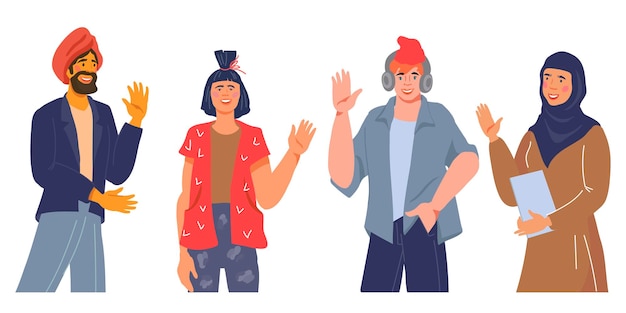 Multiraciale mensen groep staan en glimlachen platte vectorillustratie geïsoleerd