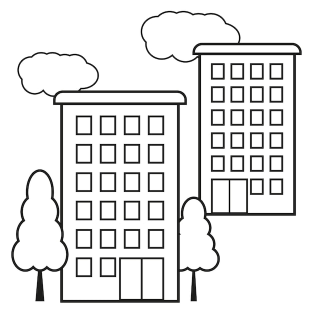 Icona di edifici multipiano. città della costruzione. linea di disegno. illustrazione vettoriale.