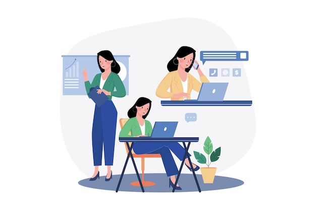 multitasking business woman illustration concept on white background