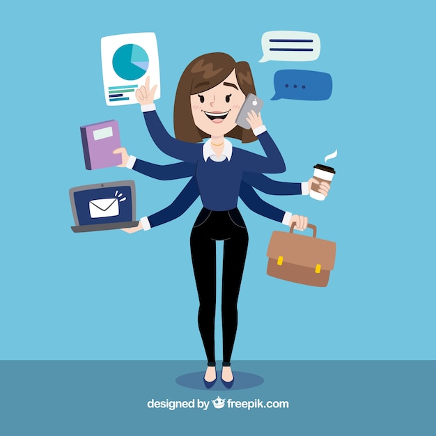 Vector multitasking business woman