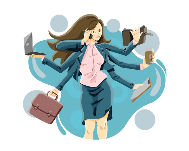 Vector multitasking businesswoman illustration