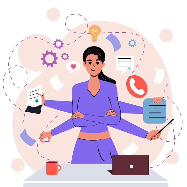Vector multitasking girl management
