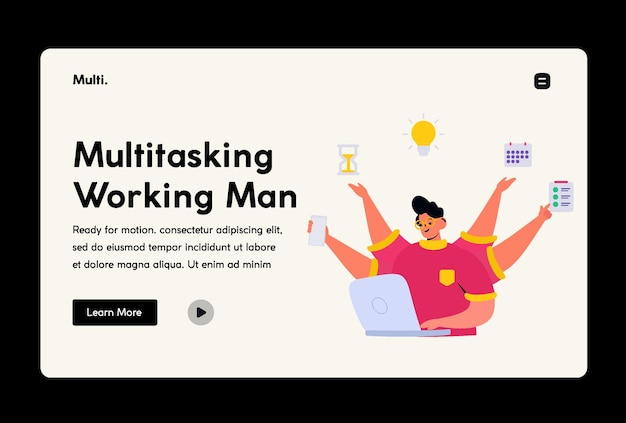 Uomo multitasking e laborioso che lavora su un laptop