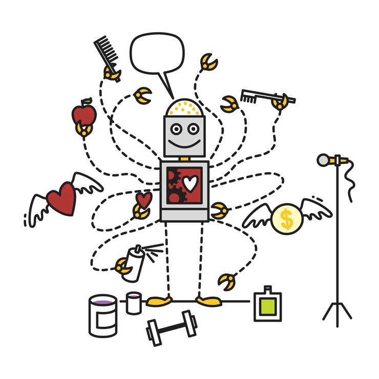 Vector multitasking modern robot with multiple hands
