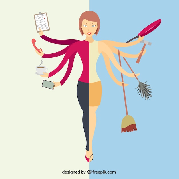 Vector multitasking woman