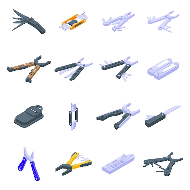 Multitool icons set. Isometric set of multitool vector icons for web design isolated on white background