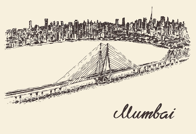 Mumbai City skyline gedetailleerde silhouet. Trendy vectorillustratie