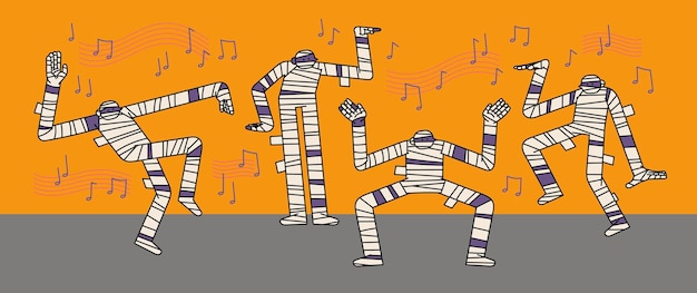 Mummy Ancient Egypt Dance Hand Drawn Character Illustration