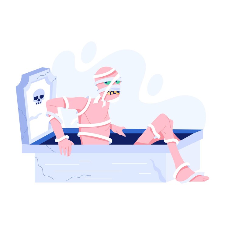 Vector ハロウィーンの墓のフラットイラストのマミー