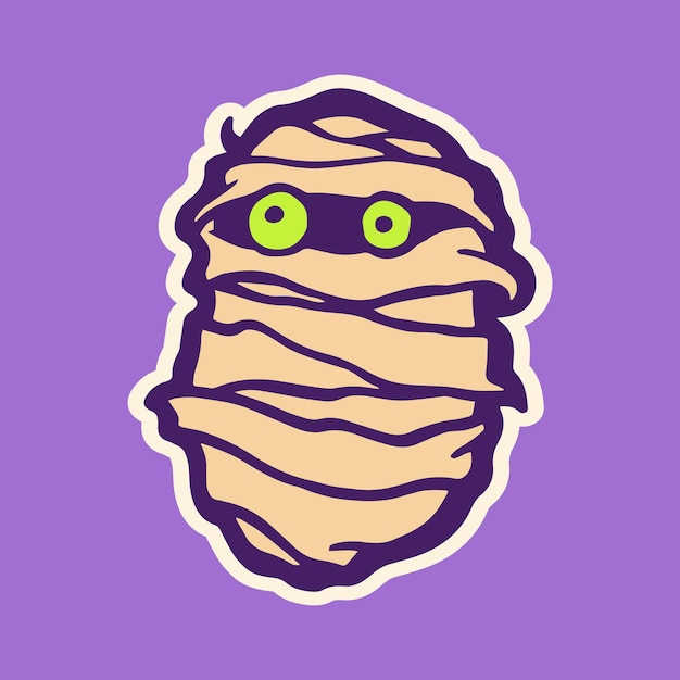 Vector mummy head in cartoon style on purple background for print and design vector clipart