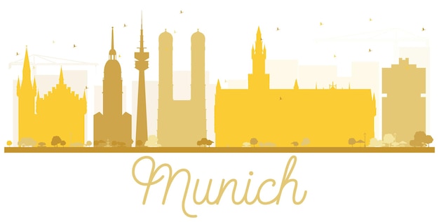 Золотой силуэт горизонта города Мюнхен. Простая плоская концепция для туристической презентации, баннера, плаката или веб-сайта. Концепция деловых поездок. Городской пейзаж с достопримечательностями