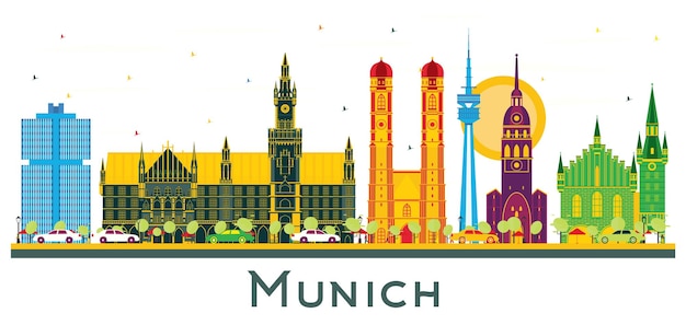 Мюнхен, германия, город skyline с цветными зданиями, изолированными на белом векторная иллюстрация бизнес-путешествия и концепция туризма с исторической архитектурой городской пейзаж мюнхена с достопримечательностями