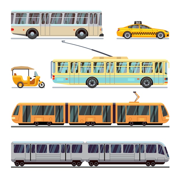 Municipal city transport flat icons set