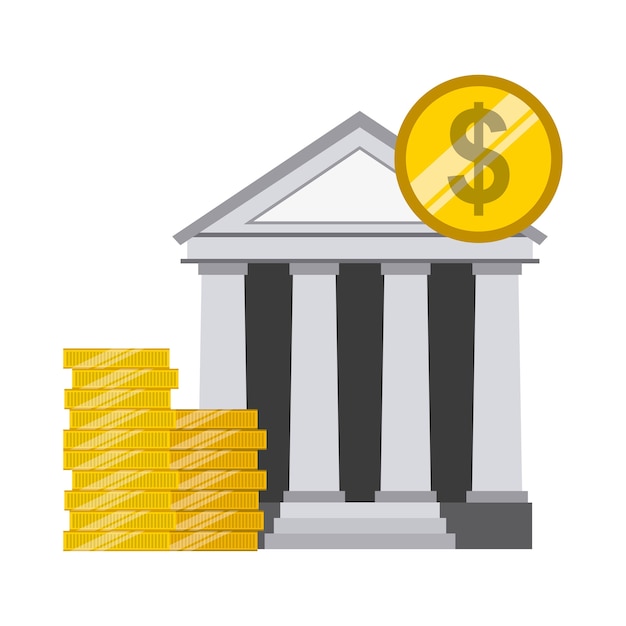 Munt en bank pictogram. Geld ontwerp. Vector afbeelding