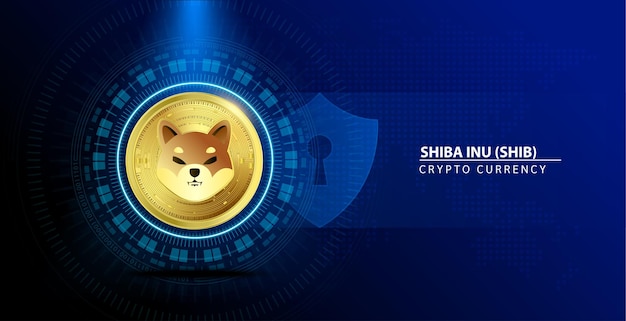 Munt goud Shiba Inu SHIB Cryptocurrency blockchain Toekomstige digitale valuta Op blauwe achtergrond