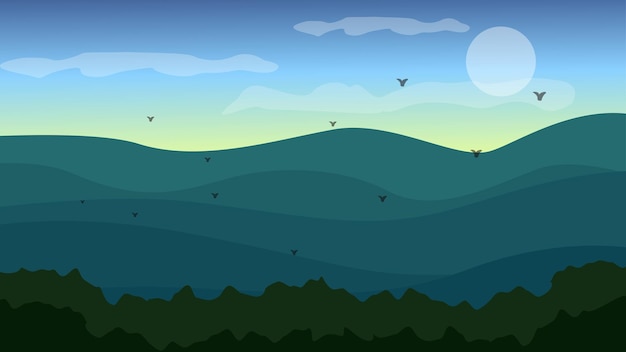 Muntain landscape silhoutte flat illustration