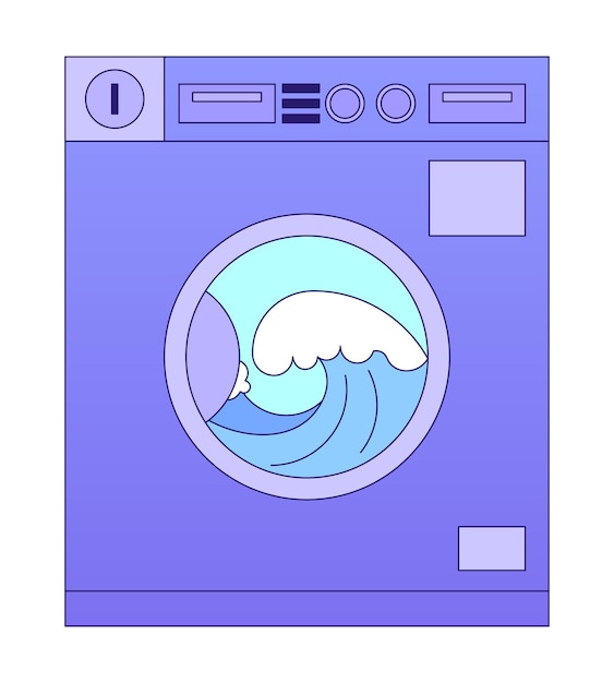 Vector muntautomaat wasmachine met oceaan golven platte vector cartoon icoon