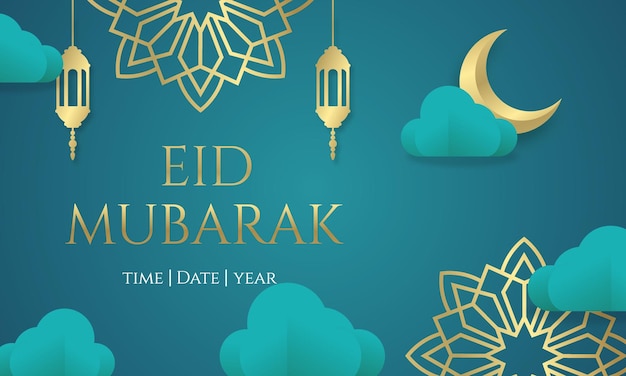 Musalim islamic eid mubarak web banner or greeting card template