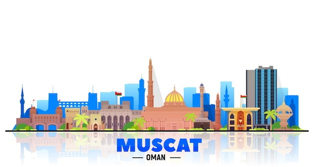 Vettore dello skyline della città di mascate oman su sfondo bianco illustrazione vettoriale piatta concetto di viaggi d'affari e turismo con edifici moderni immagine per banner o sito web