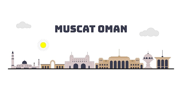 Muscat Oman cityscape skyline sketch illustration vector Famous popular city in the world in colorful style