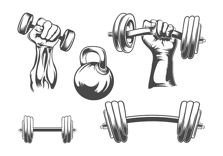 Vector muscle arms holding barbell fitness gym vector design gym bundle