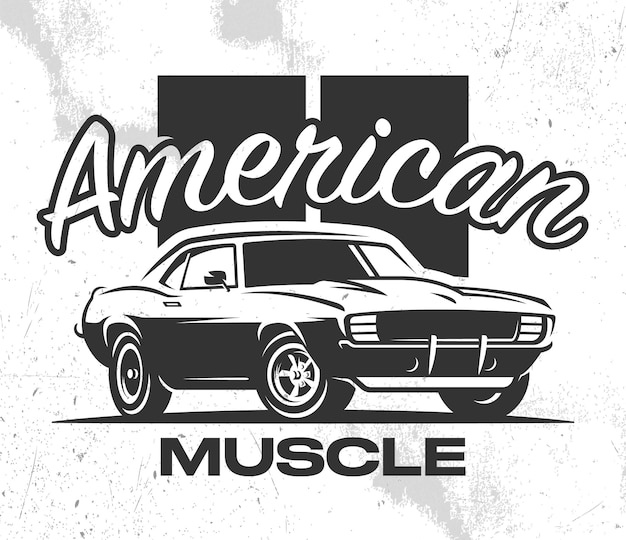 Muscle car illustratie oude klassieke auto tshirt print logo embleem element voor flyer banner en poster