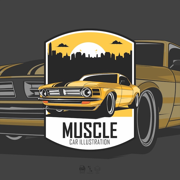 MUSCLE CAR ILLUSTRATION WITH A GRAY BACKGROUND