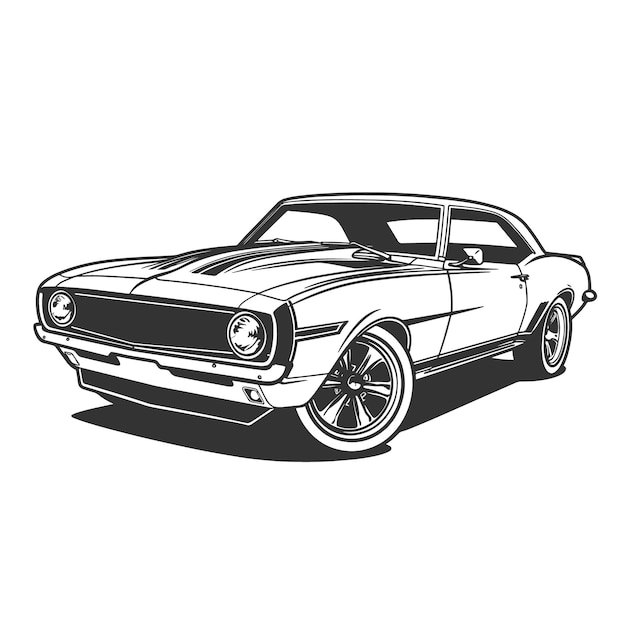 Vector muscle car in sleek black and white illustration