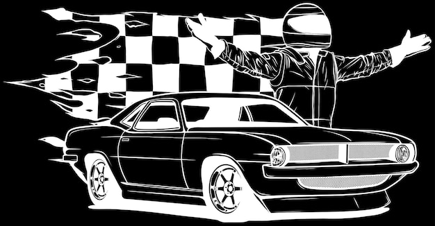 Muscle cars line art Automotive vector illustration